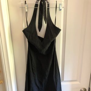 Black linen/cotton A line fit and flare midi dress